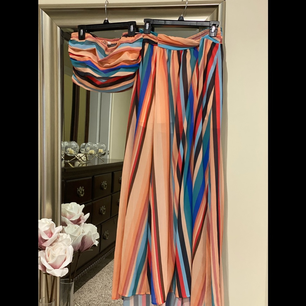 Rainbow striped 2 piece skirt set